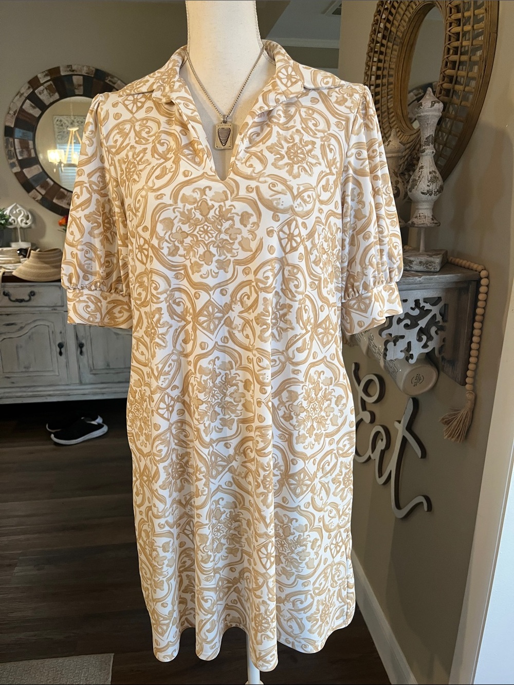 Jude Connally Cream and Tan Printed Dress